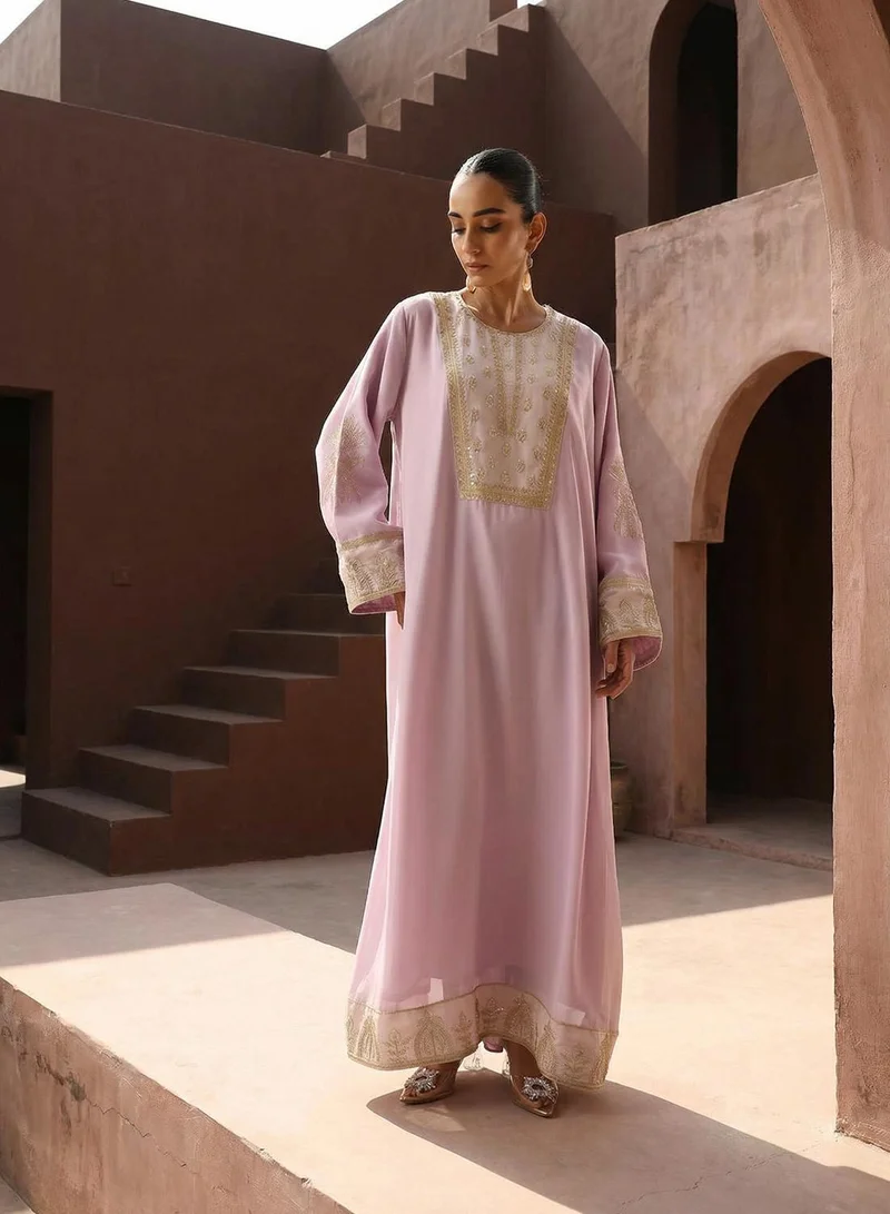 ISHIN  Lilac Zari Embroidered Colourblock Abaya for Women | Best Price UAE
